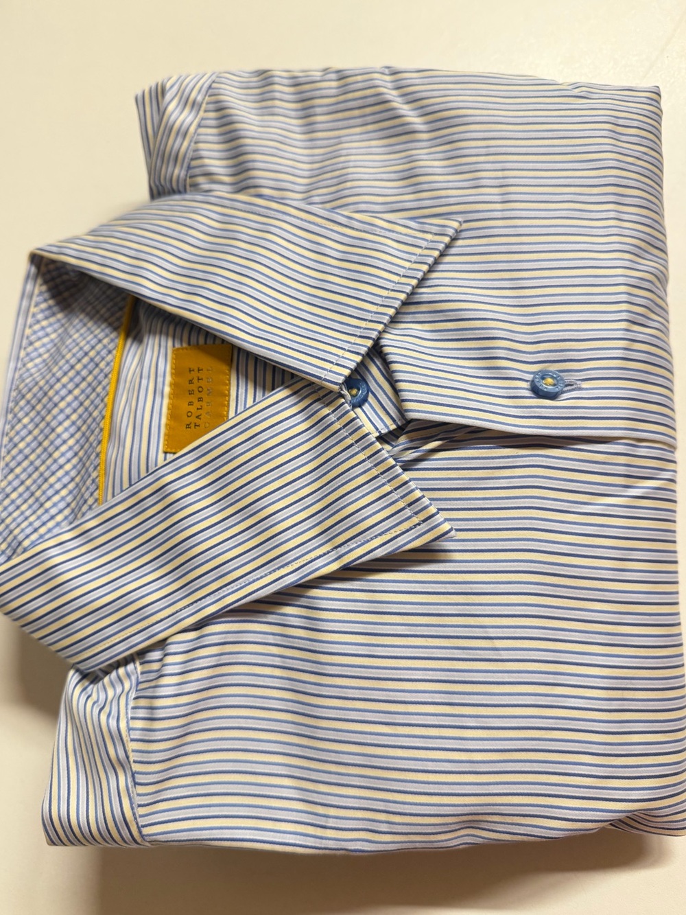 Robert Talbott Nordstrom Blue, White and Yellow Trim Striped Dress Shirt
